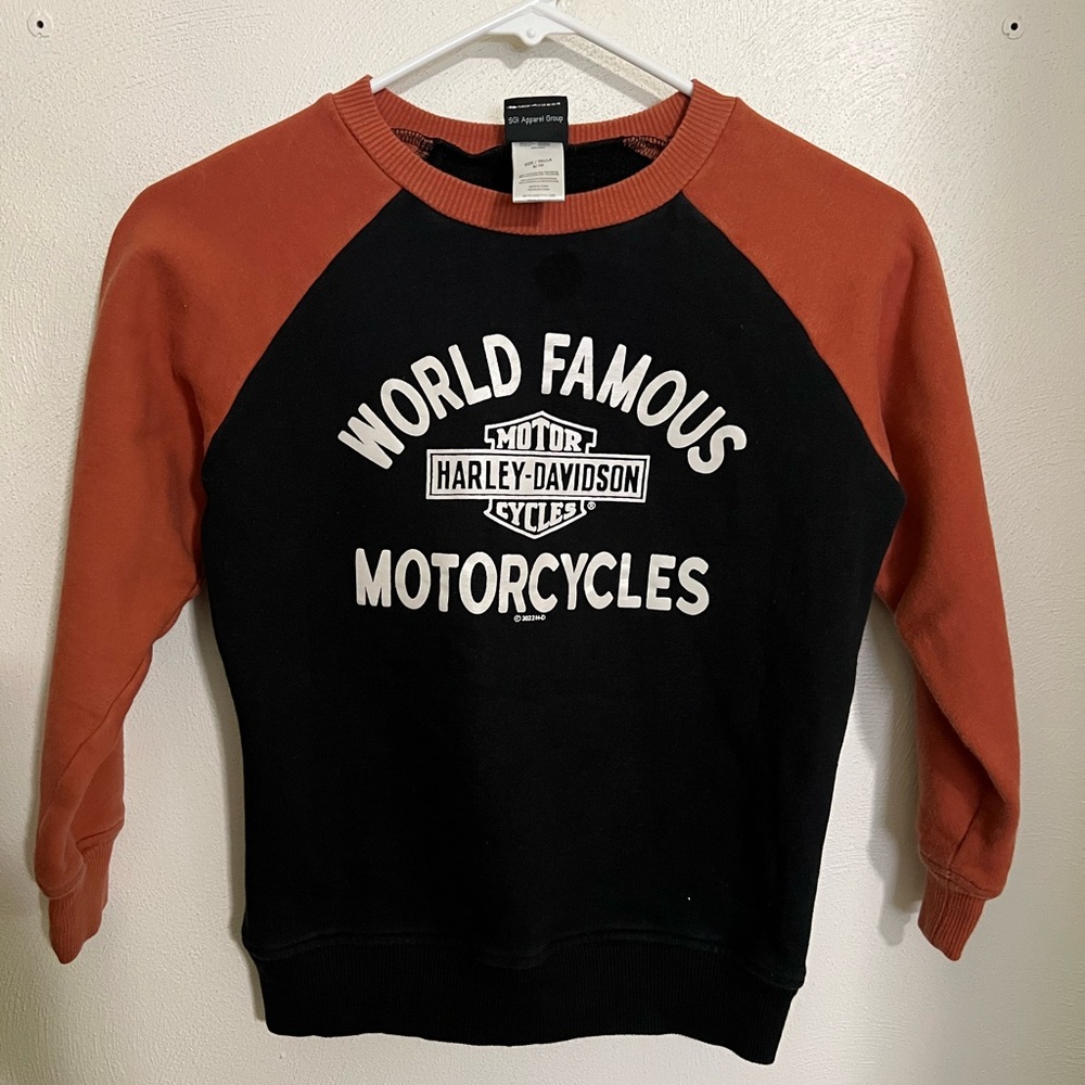 HARLEY DAVIDSON Classic Logo Colorblock Crewneck Orange‎ Black Kid's Size M GUC